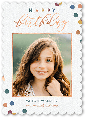 Confetti Birthday Birthday Card, Grey, 5x7, Pearl Shimmer Cardstock, Scallop