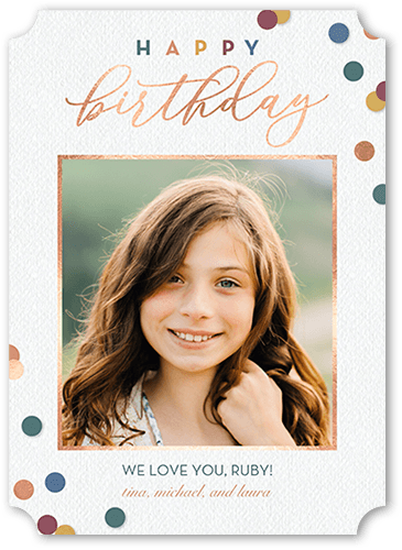 Confetti Birthday Birthday Card, Grey, 5x7, Pearl Shimmer Cardstock, Ticket