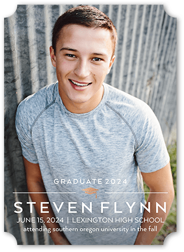Modern Line Grad Graduation Announcement, White, none, 5x7 Flat, Pearl Shimmer Cardstock, Ticket
