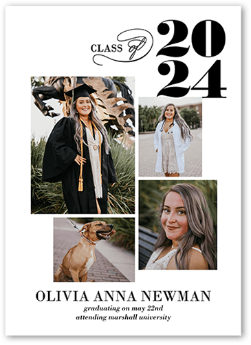 Graceful Class Graduation Announcement, none, White, 5x7, Pearl Shimmer Cardstock, Square