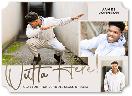 Outta Here Graduation Announcement, Grey, 5x7 Flat, Pearl Shimmer Cardstock, Ticket