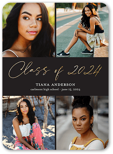 Honored Script Graduation Announcement, Black, 5x7 Flat, Matte, Signature Smooth Cardstock, Rounded