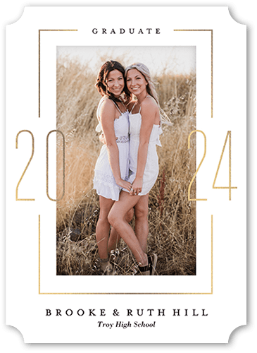 Framed Grad Graduation Announcement, White, 5x7 Flat, Pearl Shimmer Cardstock, Ticket