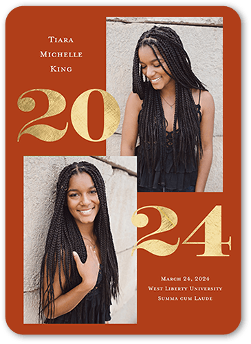Lustrous Year Graduation Announcement, Orange, 5x7, Standard Smooth Cardstock, Rounded