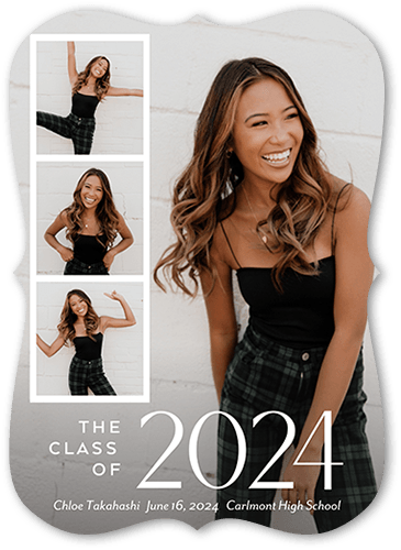 Filmstrip Gallery Graduation Announcement, White, 5x7 Flat, 100% Recycled Cardstock , Bracket