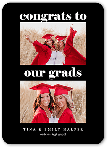 Congrats Grads Graduation Announcement, Black, 5x7 Flat, Pearl Shimmer Cardstock, Rounded