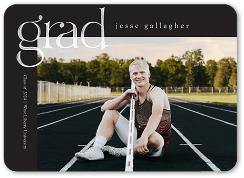 Painted Grad Graduation Announcement, Grey, 5x7, Pearl Shimmer Cardstock, Rounded