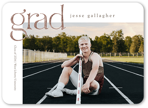 Painted Grad Graduation Announcement, White, 5x7 Flat, 100% Recycled Cardstock ?, Rounded