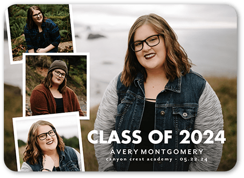 Class Snaps Graduation Announcement, White, 5x7 Flat, Write Your Own Greeting, Standard Smooth Cardstock, Rounded