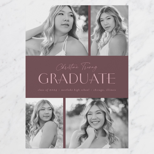 Graduate Gallery Graduation Announcement, Purple, 5x7 Flat, Write Your Own Greeting, Pearl Shimmer Cardstock, Square