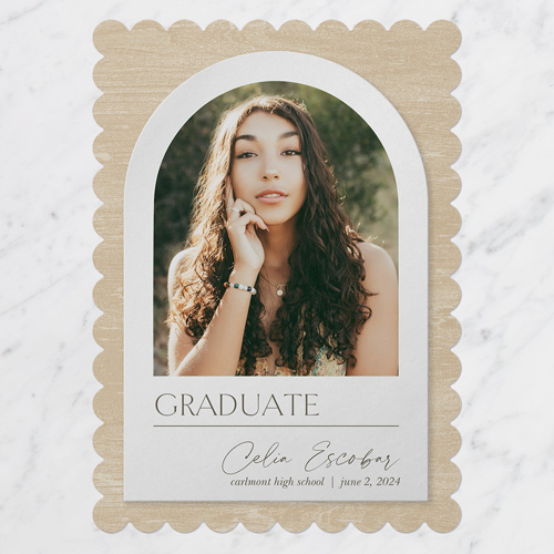 Textured Arch Graduation Announcement, Beige, 5x7 Flat, Write Your Own Greeting, Pearl Shimmer Cardstock, Scallop