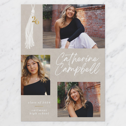 Refined Tassel Graduation Announcement, Beige, 5x7 Flat, 100% Recycled Cardstock , Square, Cream