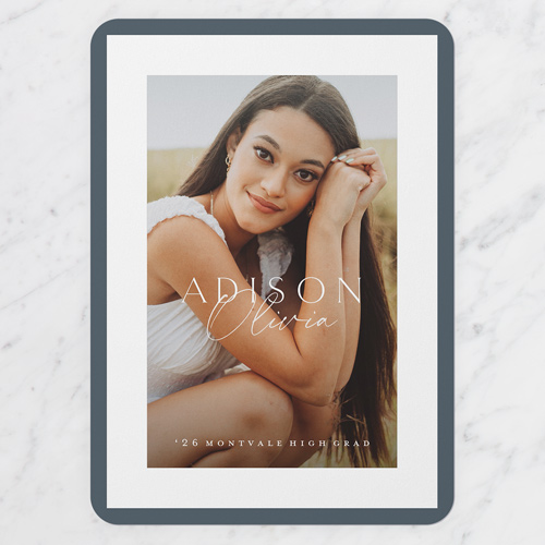 Honored Frame Graduation Announcement, Grey, 5x7 Flat, Matte, Signature Smooth Cardstock, Rounded, Blue Slate