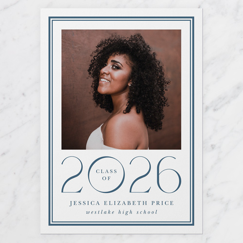 Timeless Border Graduation Announcement, Blue, 5x7 Flat, Standard Smooth Cardstock, Square, Blue Suede
