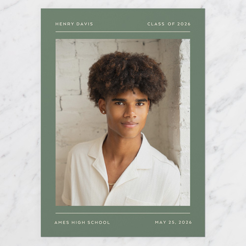 Celebrated Classic Graduation Announcement, Green, 5x7 Flat, 100% Recycled Cardstock , Square, Rosemary