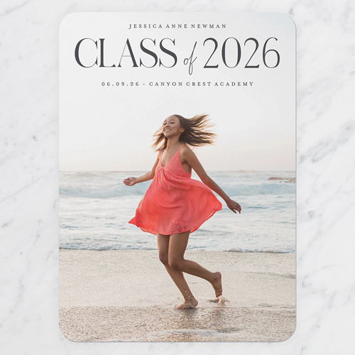 Full Frame Graduation Announcement, Grey, 5x7 Flat, Pearl Shimmer Cardstock, Rounded, Dark Gray
