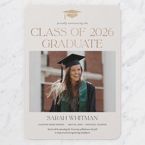 Cap Celebration Graduation Announcement, Grey, 5x7 Flat, Matte, Signature Smooth Cardstock, Rounded, Whisper Gray