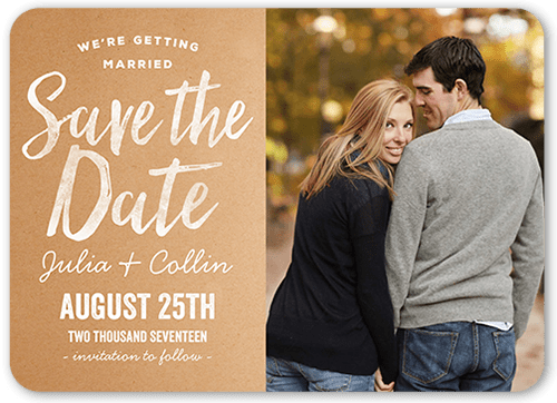 Getting Married Save The Date, Beige, Pearl Shimmer Cardstock, Rounded