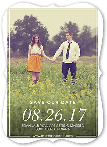 Absolutely In Love Save The Date, White, 5x7 Flat, Pearl Shimmer Cardstock, Bracket
