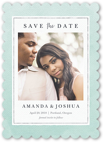 Wondrous Watercolor Save The Date, Green, Pearl Shimmer Cardstock, Scallop