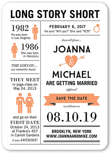 Long Story Short Save The Date, Orange, Matte, Signature Smooth Cardstock, Rounded
