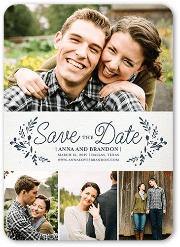 Kraft Botanical Save The Date, Beige, 5x7 Flat, 100% Recycled Cardstock , Rounded
