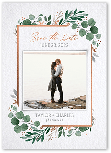 Brushed Botanic Save The Date, Green, 5x7 Flat, Matte, Signature Smooth Cardstock, Square, White