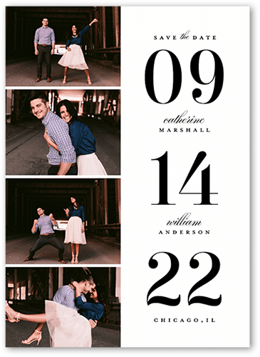 Vertical Date Save The Date, White, 5x7 Flat, Matte, Signature Smooth Cardstock, Square