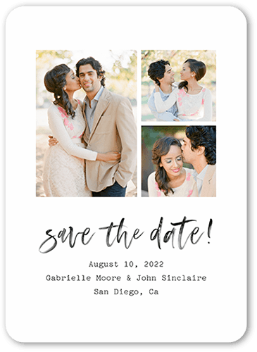 Collage Brush Save The Date, White, 5x7, Pearl Shimmer Cardstock, Rounded