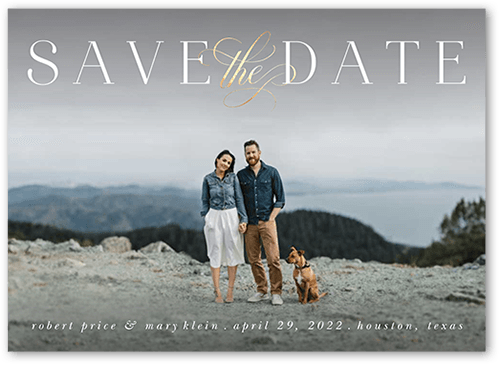 Elegant Type Save The Date, White, 5x7 Flat, Luxe Double-Thick Cardstock, Square