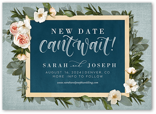 Bohemian Flowers Save The Date, Green, 5x7 Flat, Pearl Shimmer Cardstock, Square