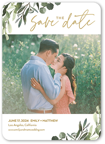 Foliage Retreat Save The Date, White, 5x7 Flat, Pearl Shimmer Cardstock, Rounded