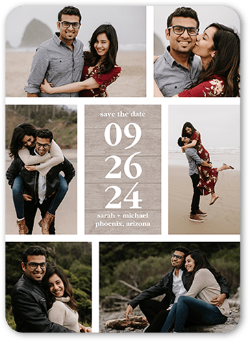 Minimal Rustic Save The Date, Grey, 5x7 Flat, Pearl Shimmer Cardstock, Rounded, Suede