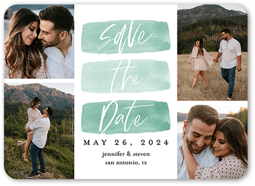 Script Brush Save The Date, Blue, 5x7 Flat, Standard Smooth Cardstock, Rounded, Frosted Glass