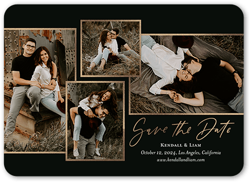 Fresh Frames Save The Date, Black, 5x7 Flat, 100% Recycled Cardstock ?, Rounded