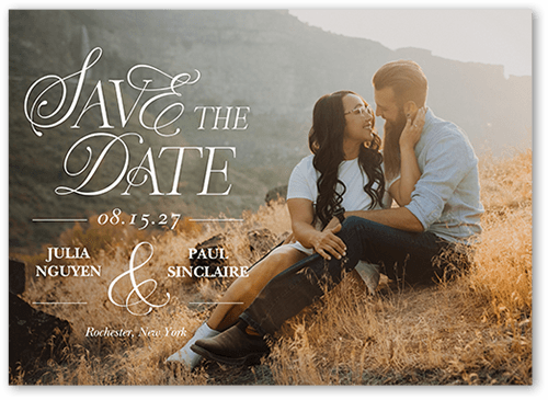 Elegant Time Save The Date, White, 5x7 Flat, Matte, Signature Smooth Cardstock, Square, White