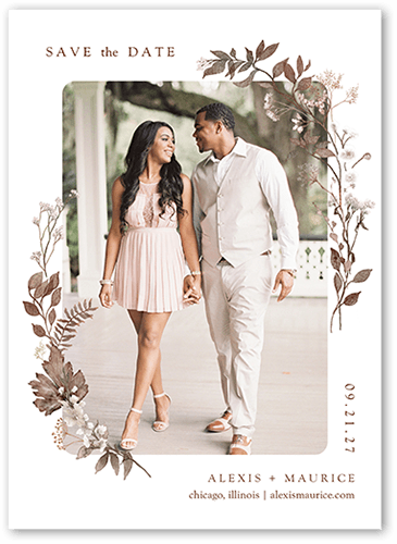 Framed In Foliage Save The Date, Brown, 5x7 Flat, Standard Smooth Cardstock, Square