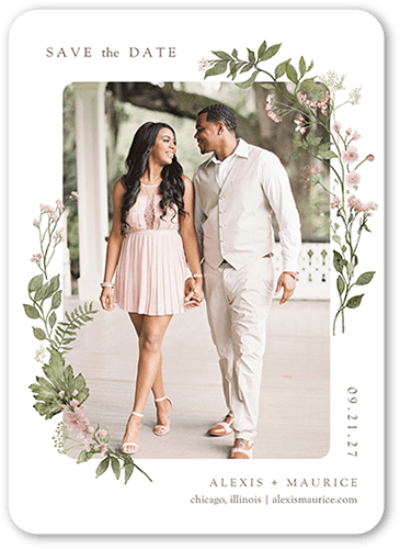 Framed In Foliage Save The Date, Purple, 5x7 Flat, 100% Recycled Cardstock , Rounded