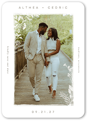 Graceful Corners Save The Date, White, 5x7 Flat, Standard Smooth Cardstock, Rounded, White