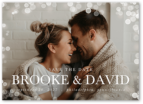 All Around Bokeh Save The Date, White, 5x7 Flat, Write Your Own, 100% Recycled Cardstock , Square