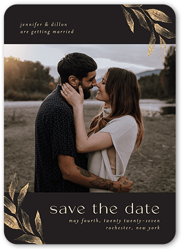 Golden Touch Save The Date, Grey, 5x7 Flat, 100% Recycled Cardstock , Rounded