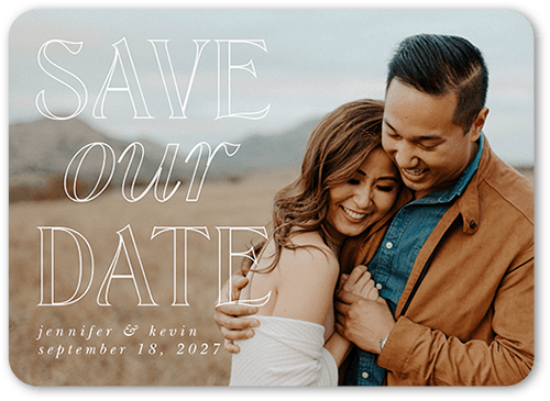 Soft Outlines Save The Date, White, 5x7 Flat, Standard Smooth Cardstock, Rounded, White