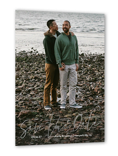 A Sentimental Date Save The Date, White, Silver Foil, 5x7 Flat, Luxe Double-Thick Cardstock, Square