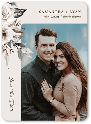 Neutral Florals Save The Date, Grey, 5x7 Flat, Standard Smooth Cardstock, Rounded