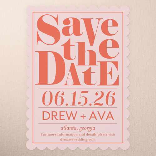 Romantic Reminder Save The Date, Pink, 5x7 Flat, Pearl Shimmer Cardstock, Scallop