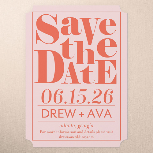 Romantic Reminder Save The Date, Pink, 5x7 Flat, Pearl Shimmer Cardstock, Ticket