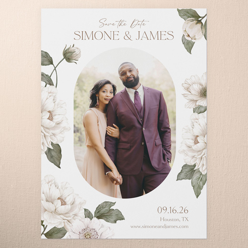 Flowering Surrounding Save The Date, White, 5x7 Flat, 100% Recycled Cardstock , Square, White