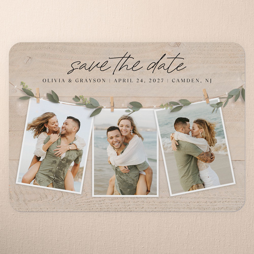 Charming Clips Save The Date, Beige, 5x7 Flat, 100% Recycled Cardstock , Rounded