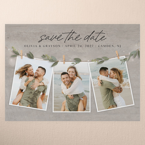 Charming Clips Save The Date, Gray, 5x7 Flat, 100% Recycled Cardstock , Square, Gray