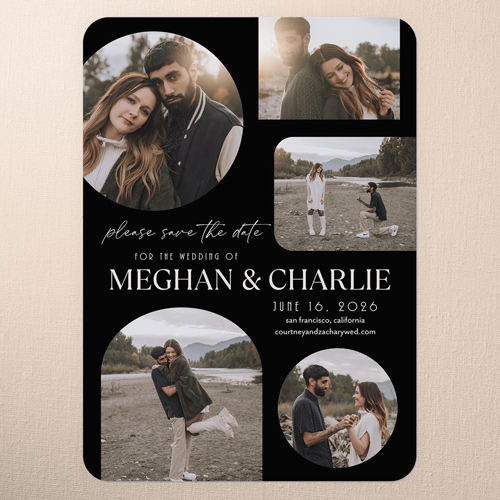 Unique Framing Save The Date, Black, 5x7 Flat, Pearl Shimmer Cardstock, Rounded